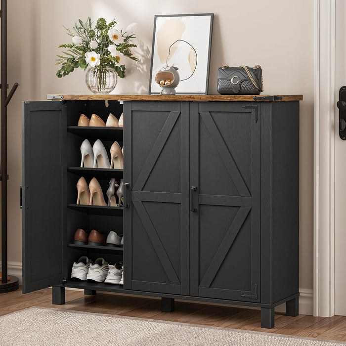 5-Tier Farmhouse Shoe Storage Cabinet with with 4 Adjustable Shelves, Black
