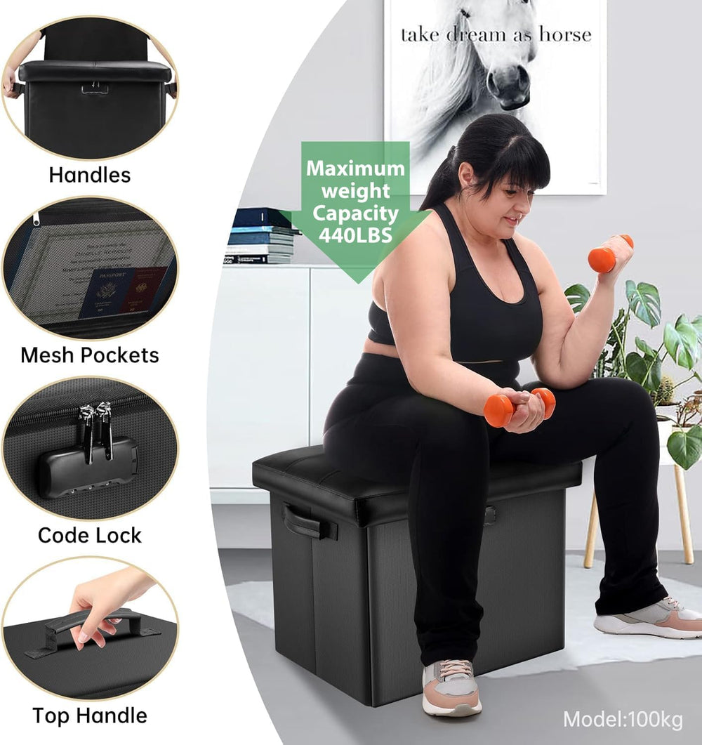 DocSafe Storage Ottoman with Lock,Fireproof Folding Ottoman Foot Rest Stool S...