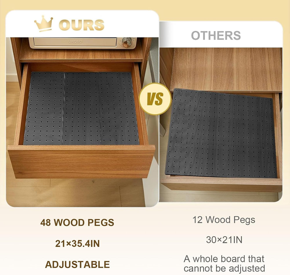 Kigley 6 Pcs Wood Pegboard Drawer Organizer,Dark Gray,21x5.91,Pine