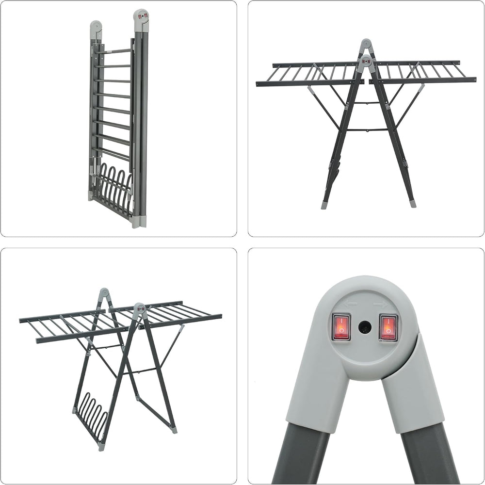 Heating Clothes Drying Rack Foldable Shoes Socks Space Gray