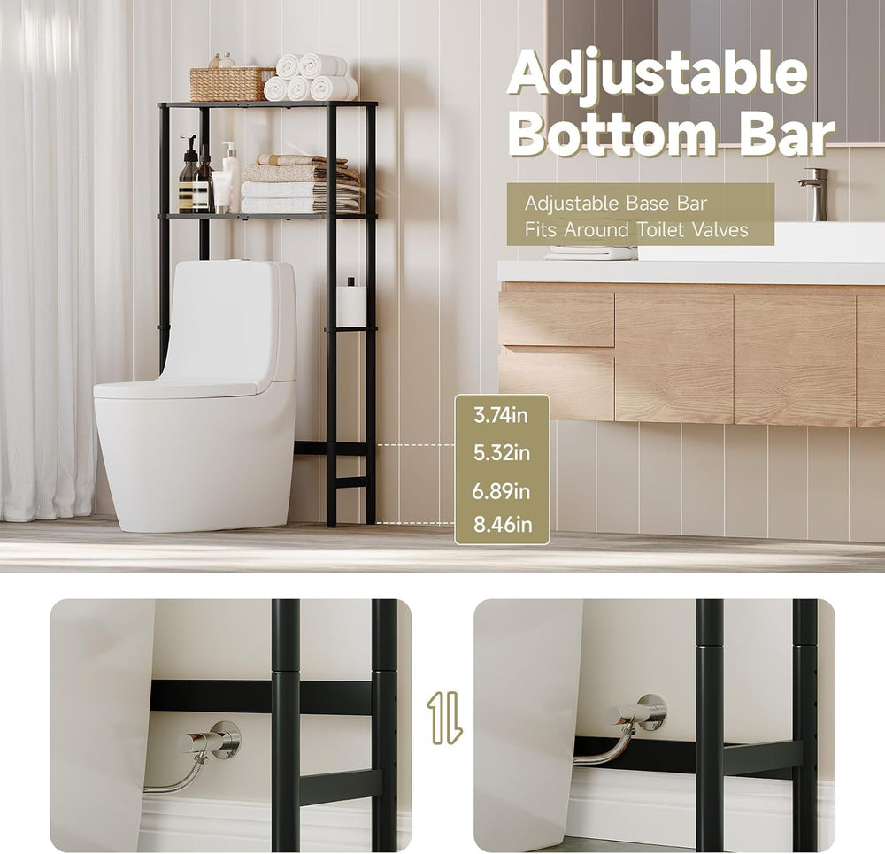 Over The Toilet Storage,2-Tier Bamboo Bathroom Shelf with Paper Holder