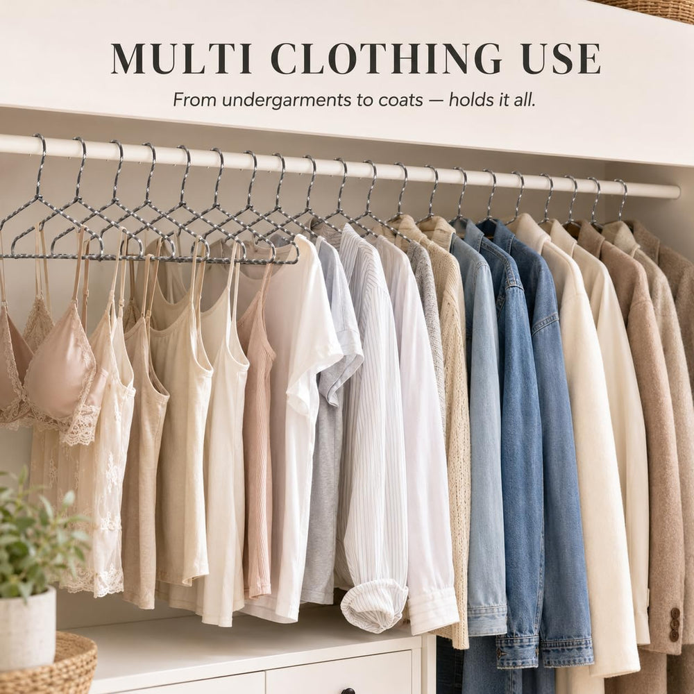 Clothes Hangers 30 Pack – Space Saving Fabric & Metal Hangers, Non-Slip P...