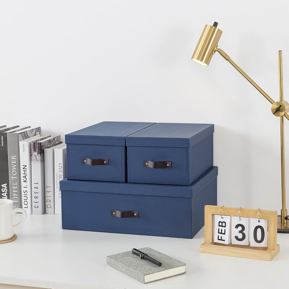 Soul & Lane - Decorative Storage Boxes with Handles, Set of 3, Navy