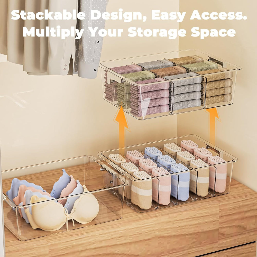 Socks Bra Underwear Drawer Organizer for Closet, 2 PCS Plastic Storage Box wi...