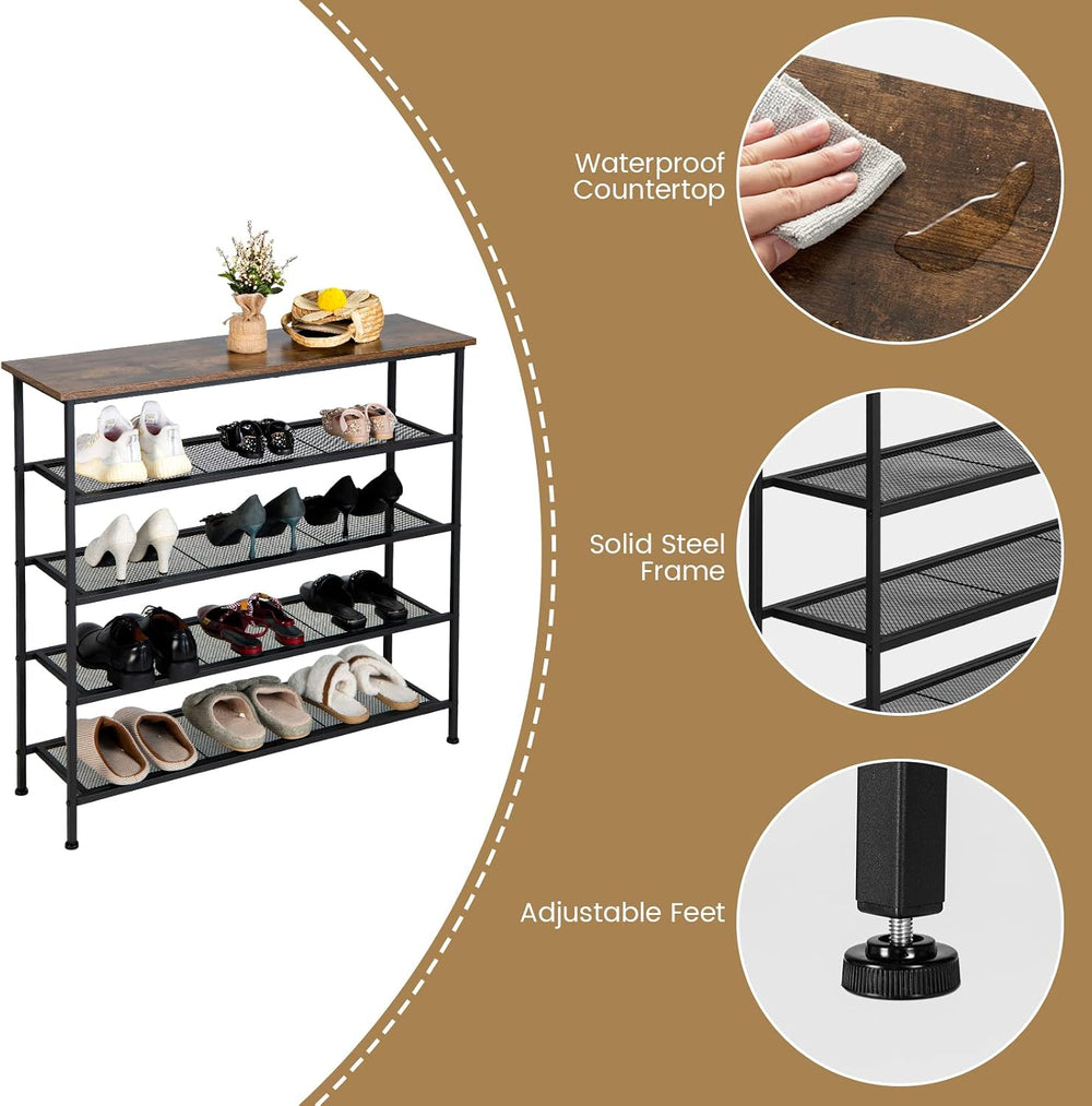 Giantex 5-Tier Shoe Rack, Industrial Adjustable Metal Shoe Storage Organizer ...