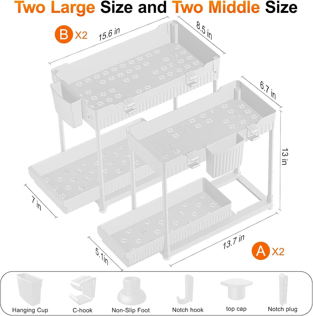 Sevenblue 4-Pack 2-Tier Under Sink Organizer with Pull Out Drawers