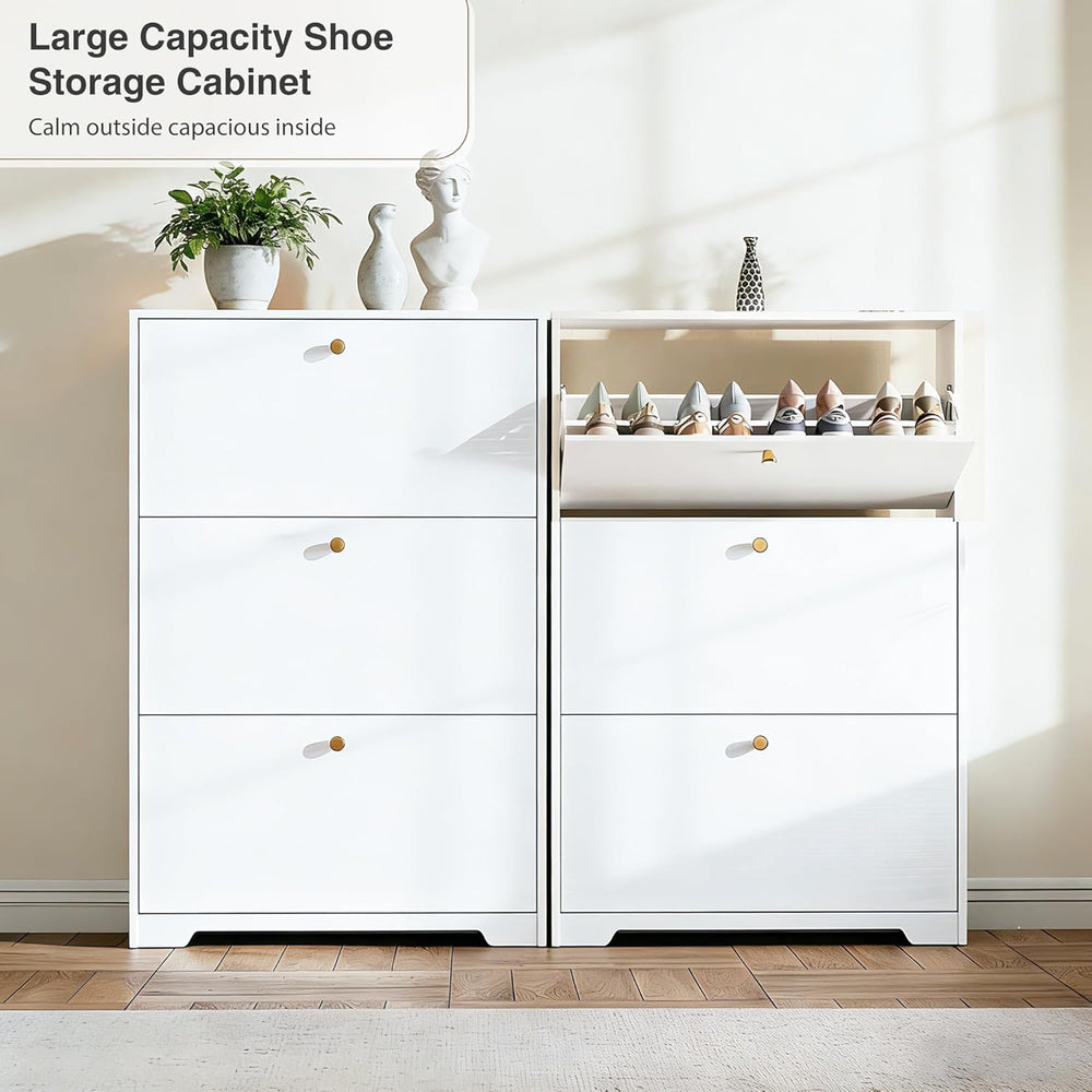 Nicetree Shoe Storage Cabinet with 3 Flip Drawer, Narrow Slim 3-Tier Shoe Org...