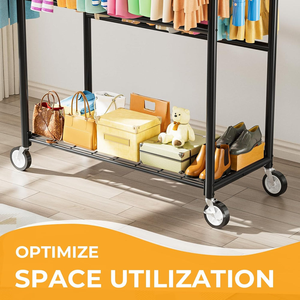 Heavy Duty Clothes Rack Load 1060LBS, Four Rods Rolling Clothing Racks for Ha...