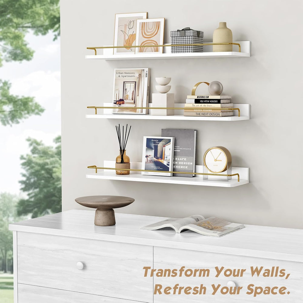 Forbena 24 Inch Bathroom Floating Shelves for Wall Set of 3, Gold Bathroom Sh...