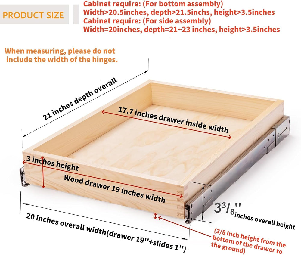 20”W x 21”D x 3”H Soft Close Slide Out Wood Drawer Organizer for Kitchen, (Ca...