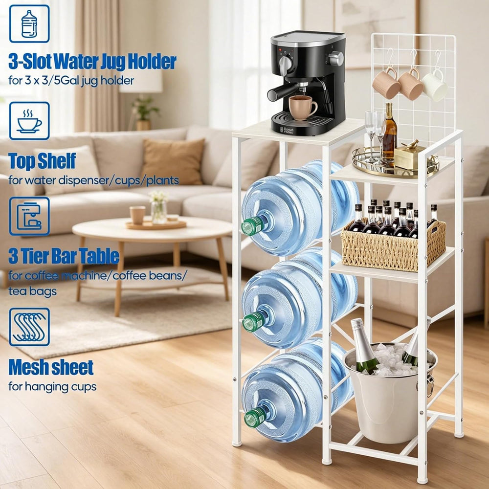 5 Gallon Water Bottle Holder Tall Water Jug Rack with Storage Shelves, Heavy-...