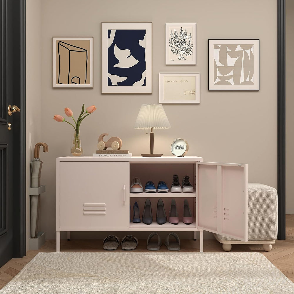 IRONFFICE Metal Cabinets,2 Door Cabinet with Adjustable Shelf,Pink Storage Ca...