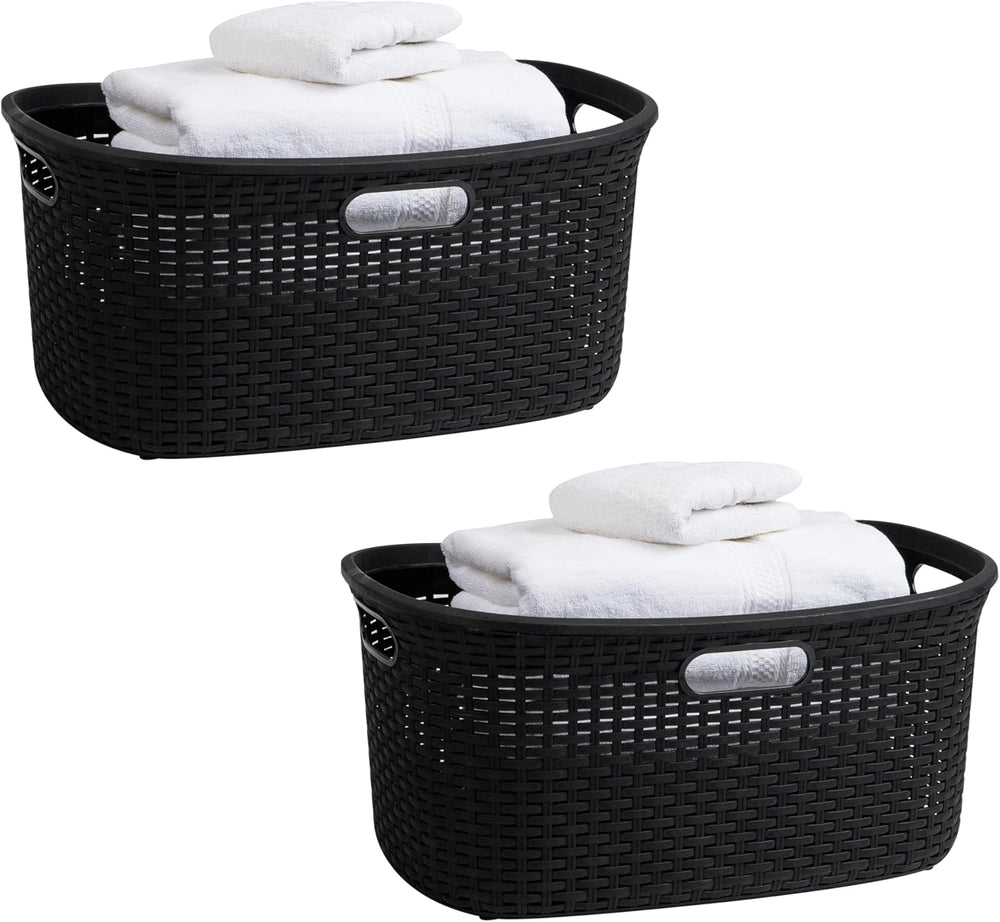 Mind Reader 40L Laundry Basket, Clothes Hamper, Premium Wicker Design, Plasti...