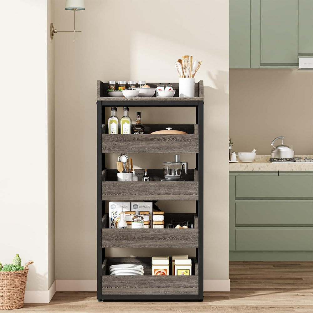 Tribesigns Wood Fruit and Vegetable Storage Rack, 5-Tier Pull-Out Snack Stand...