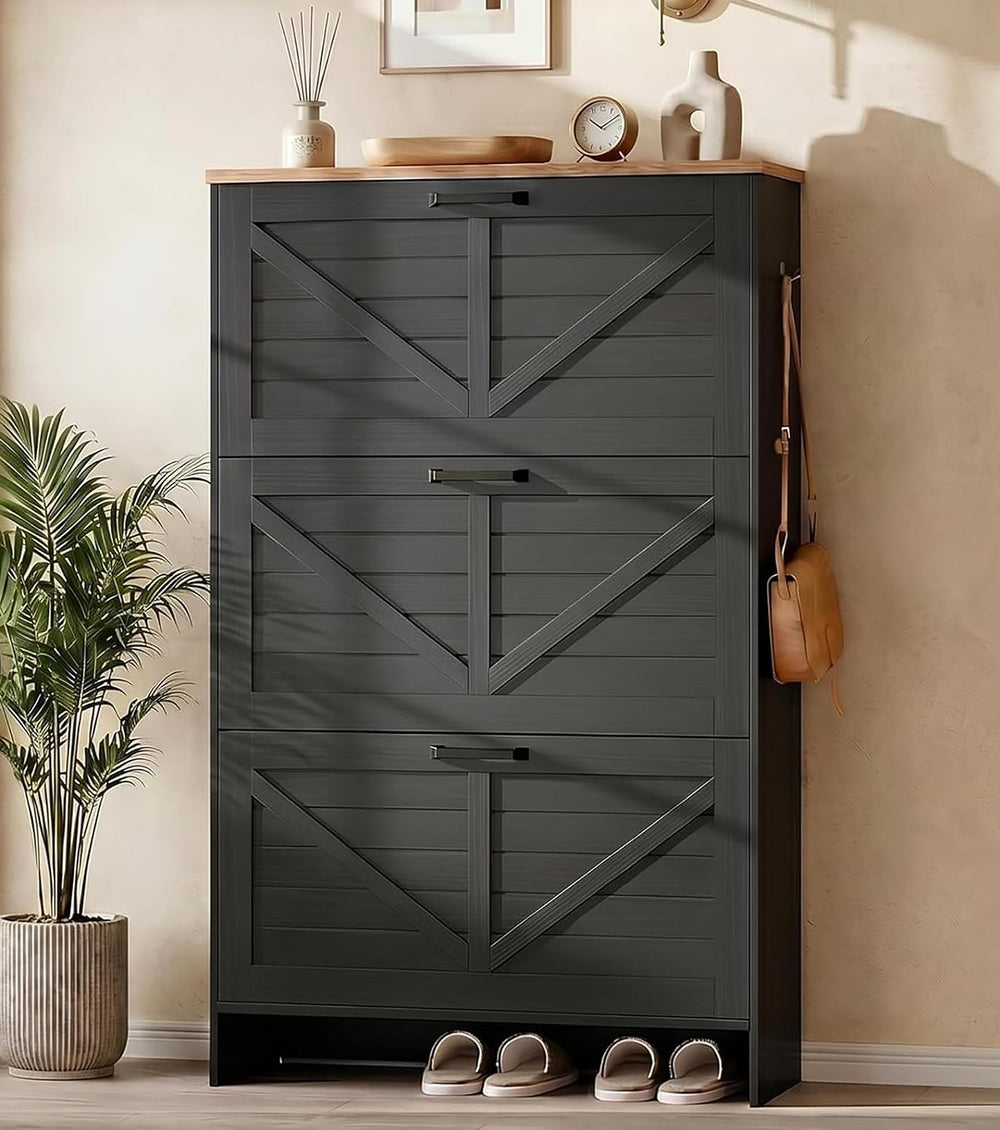Nicetree Shoe Storage Cabinet for Entryway, 9.1" Ultra Slim 3-Drawer Fli...