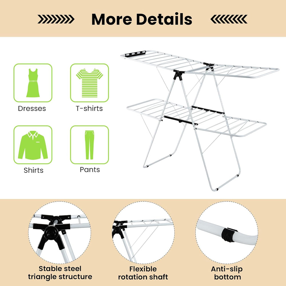 COSTWAY Clothes Drying Rack, Foldable 2 Tier Clothing Laundry Rack