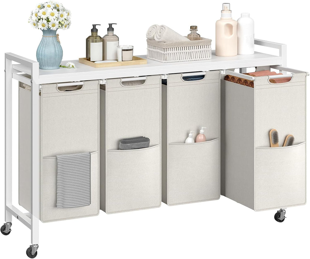 HOOBRO Laundry Sorter 4 Sections, Laundry Hamper with Wheels, 4 × 10.5 Gal (4...