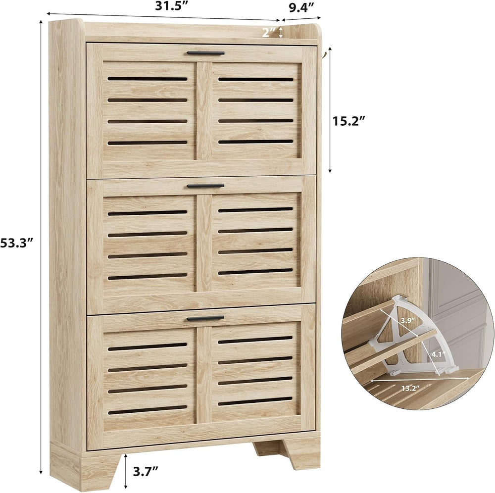 GarveeHome Shoe Cabinet Storage for Entryway, Narrow Shoe Cabinet, Oak