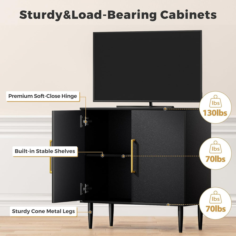 Vrullu Modern Storage Cabinet, Free Standing Buffet Cabinet, Black Sideboard ...