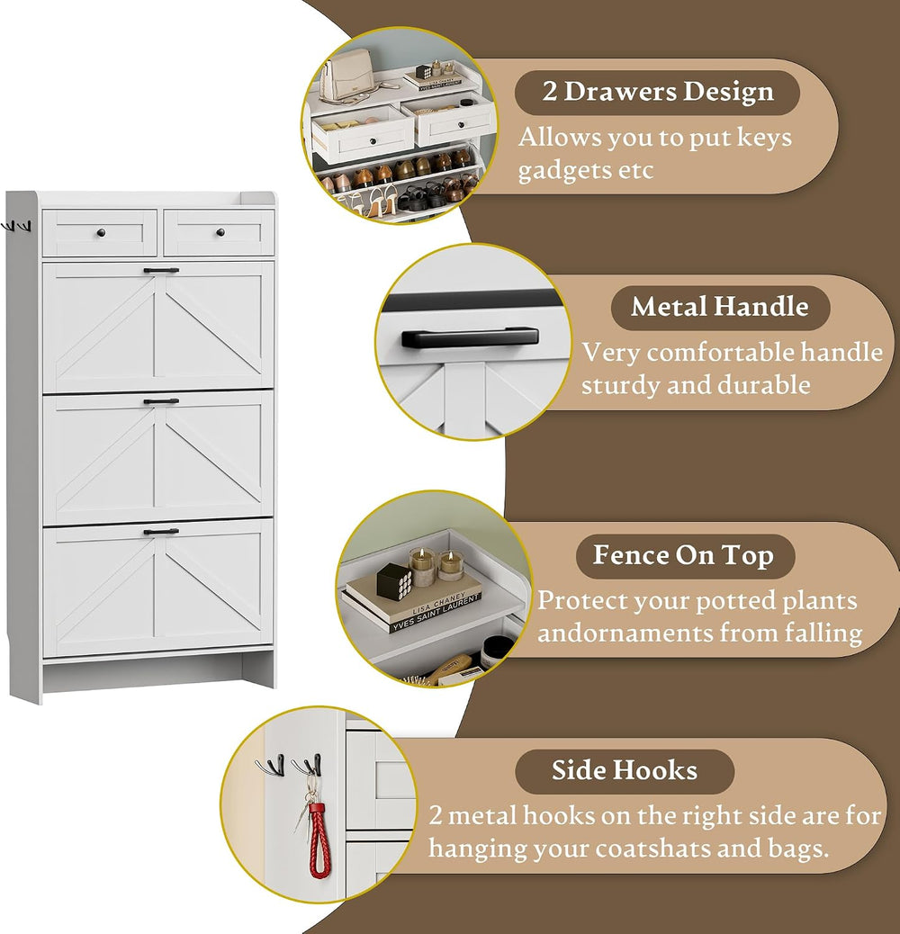 BORNOON Shoe Storage Cabinet for Entryway, Farmhouse Narrow Shoe Cabinet with...