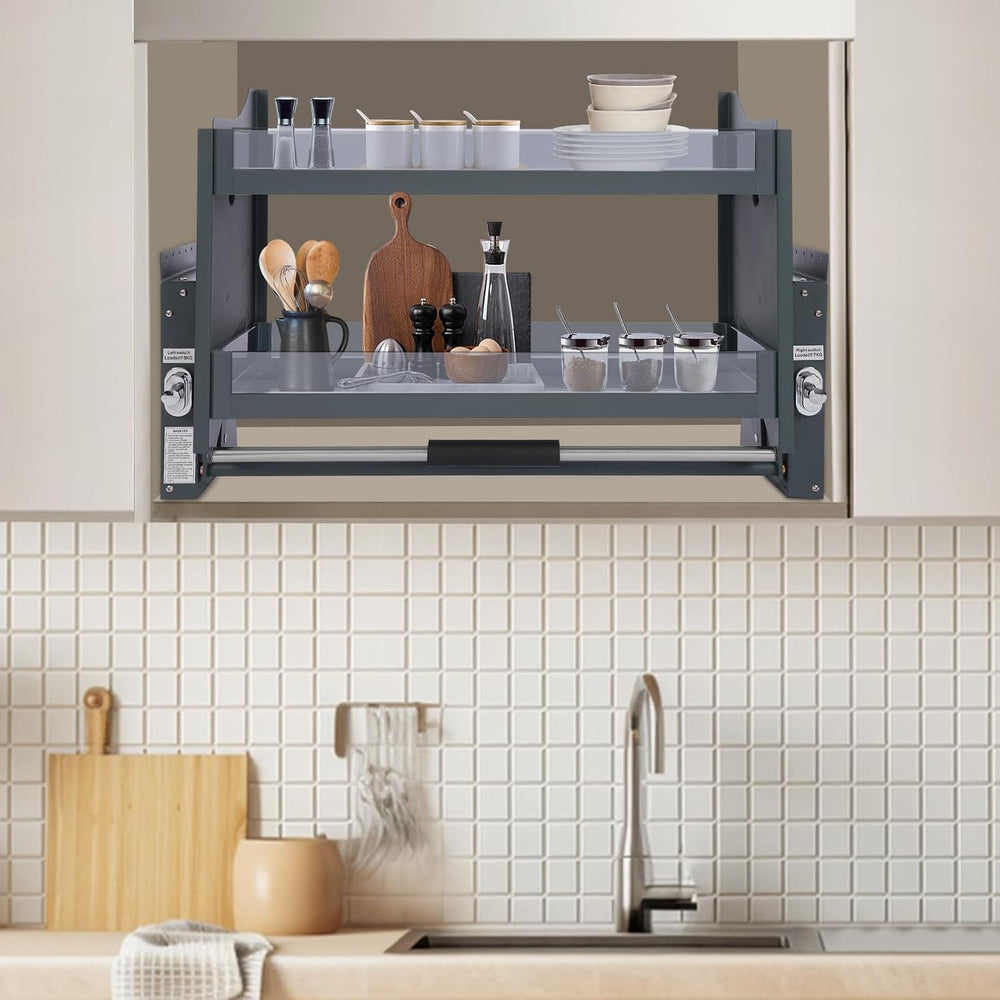 Pull Down Shelf for Kitchen Upper Cabinet,2-Tier Pull Down Cabinet Organizer,...