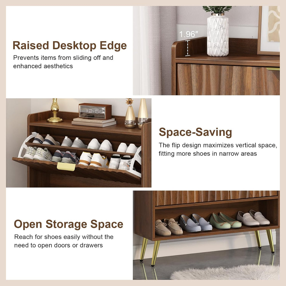 Shoe Storage Cabinet with with 2 Flip Drawers, Entryway Shoe Rack Organizer w...
