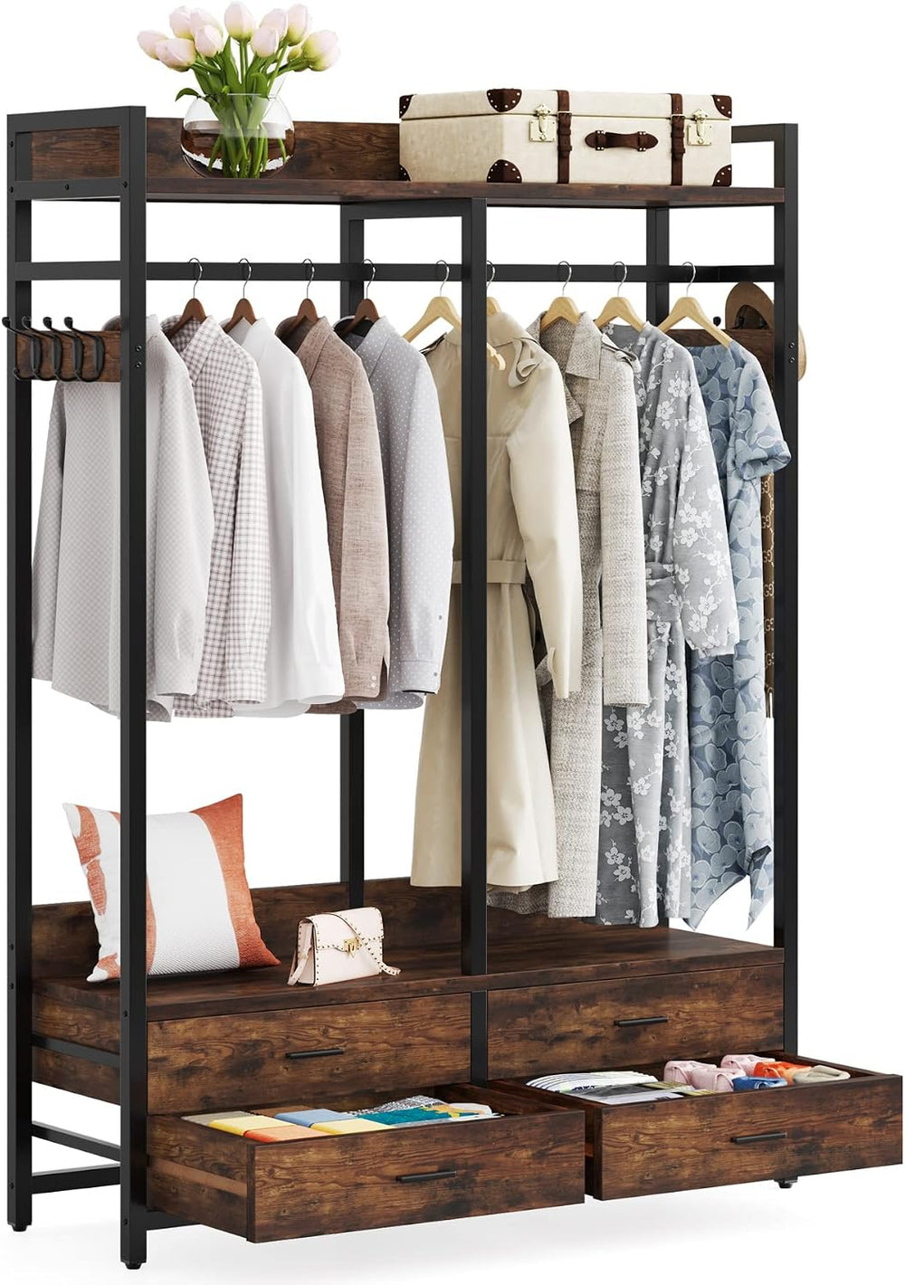 Tribesigns Freestanding Closet Organizer, Garment Rack with 4 Drawers