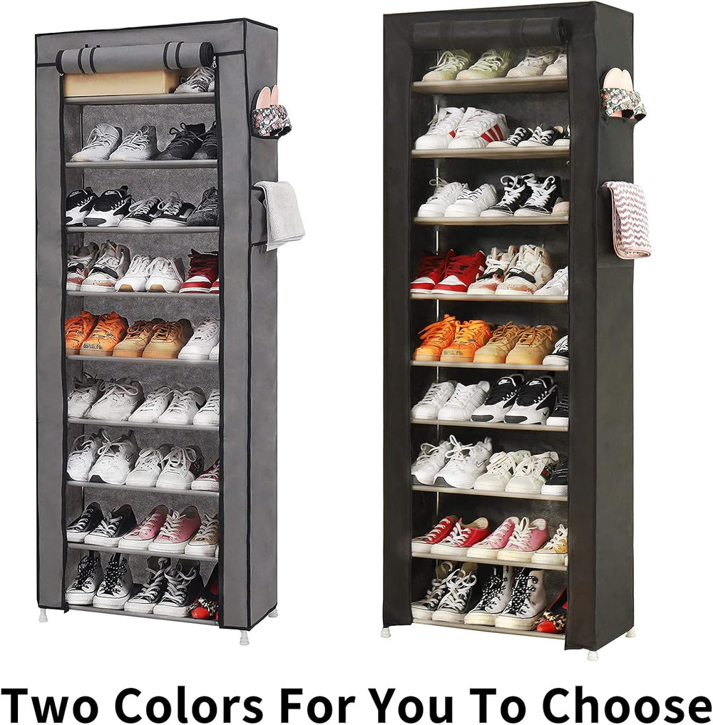 9-Tier Shoe Storage Organizer with Dustproof Cover - Closet Cabinet Shelf Hol...