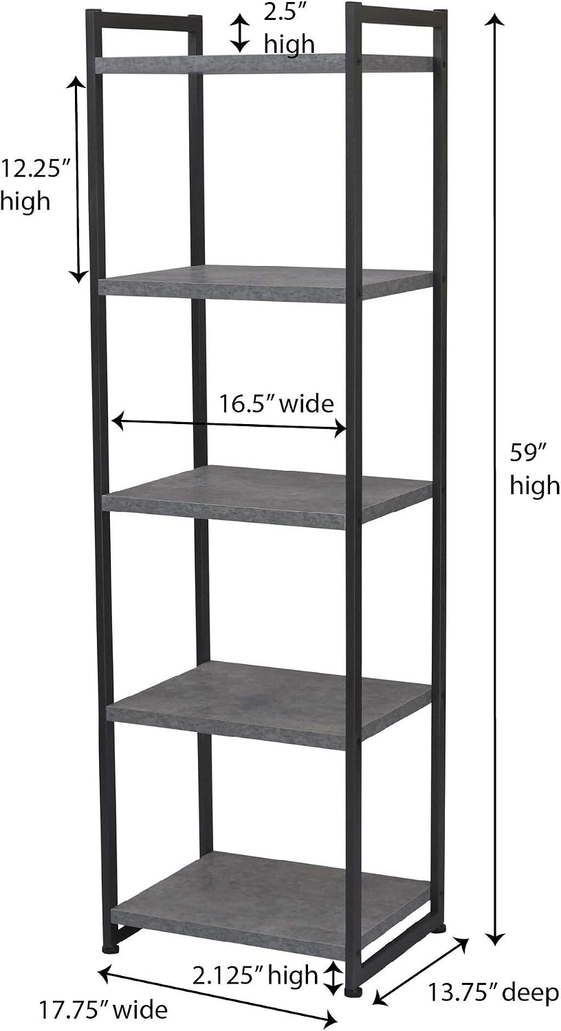 Household Essentials Slate Concrete & Iron Five-Shelf Tower Bookcase
