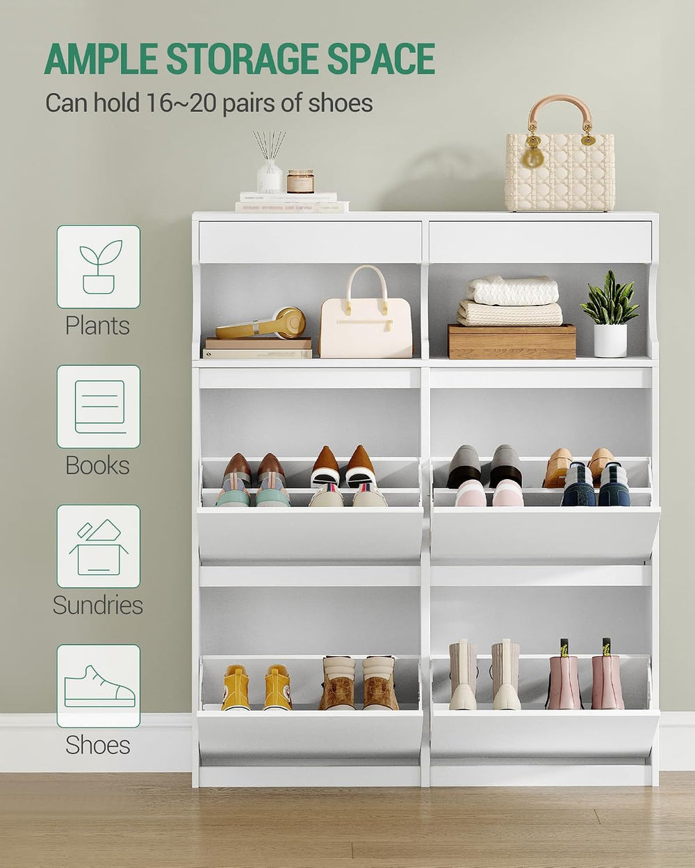 Hzuaneri Shoe Cabinet, Narrow Hidden Shoe Storage Cabinet for Entryway