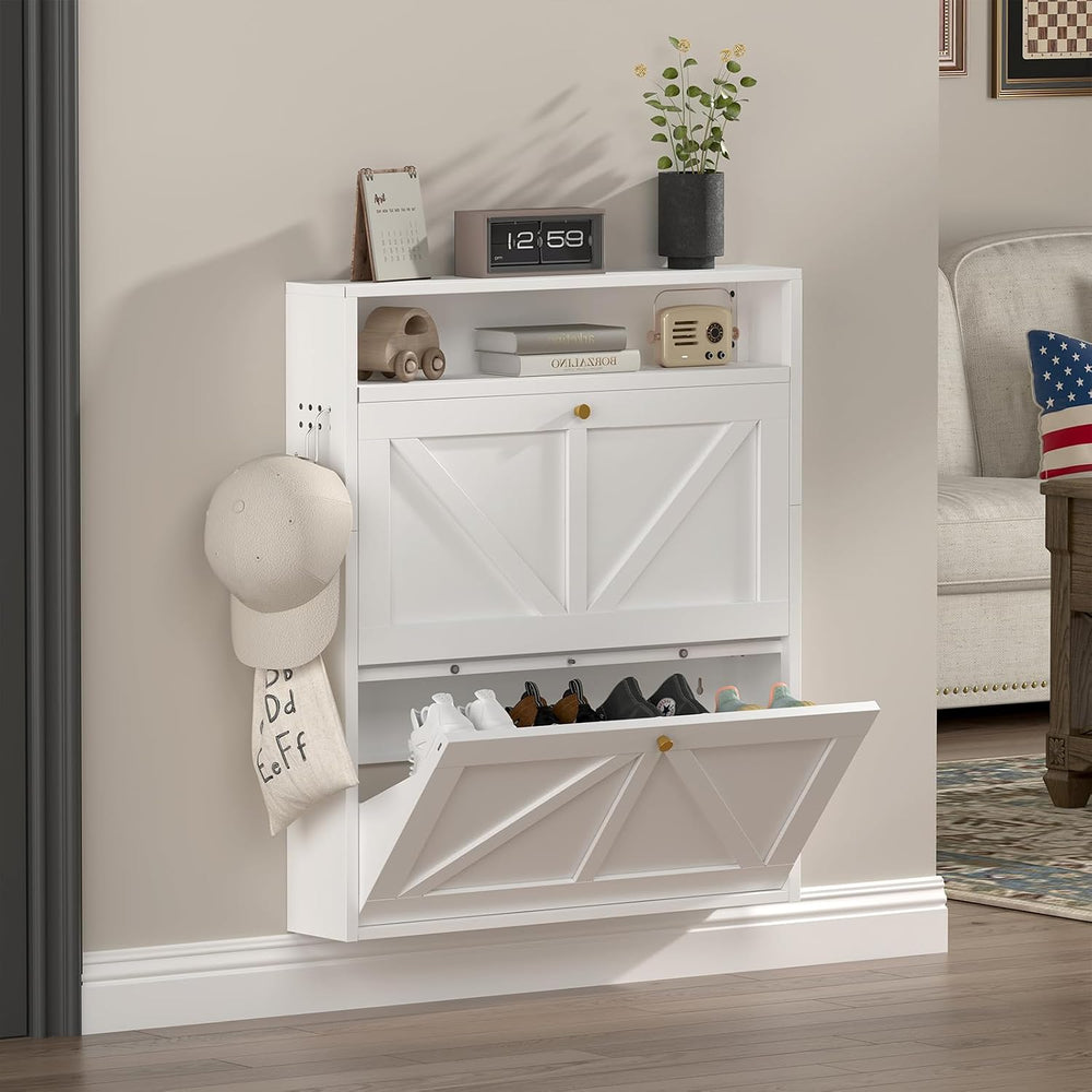 Metal Hidden Shoe Rack, 2 Flip Floating Shoe Storage Wall Mounted, Ultra Slim...