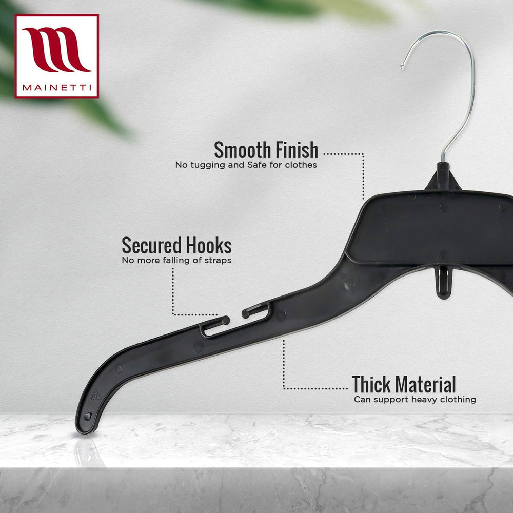Mainetti 17in Black Plastic Shirt Hangers with Rotating Hook (100 Pack)