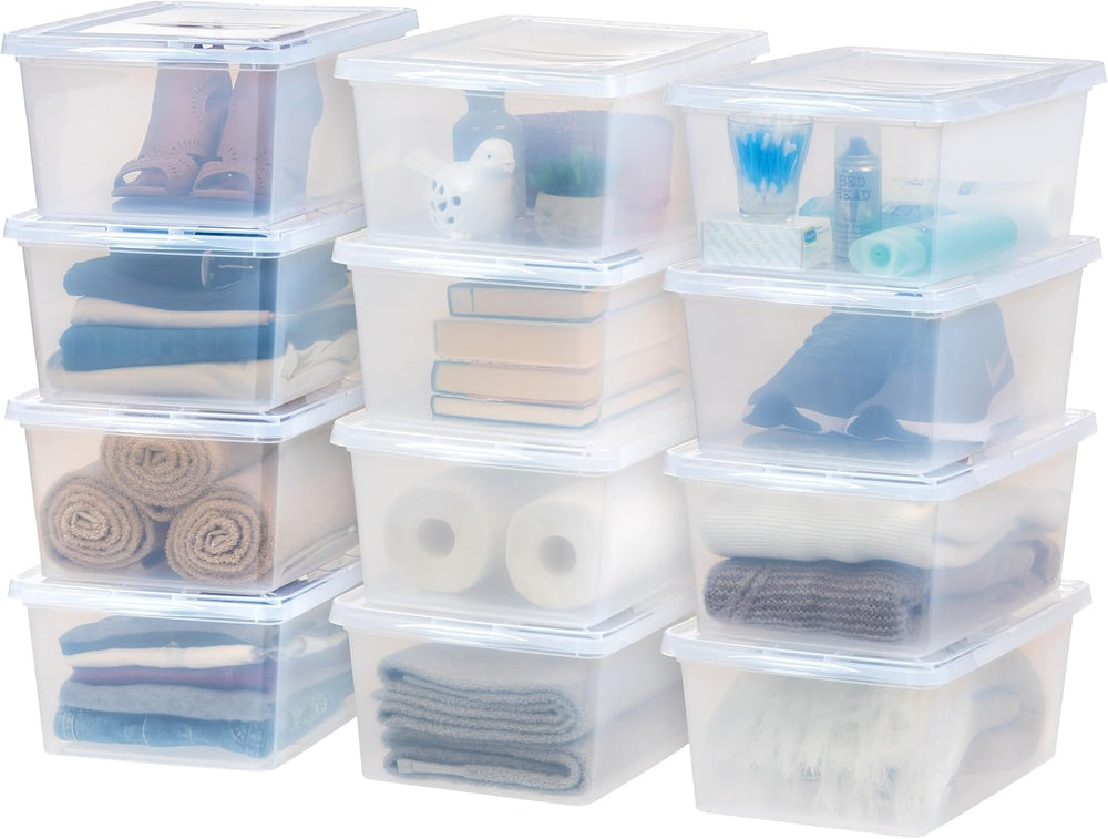 IRIS USA 12-Pack 17 Qt Storage Bins with Lids, Clear, Stackable