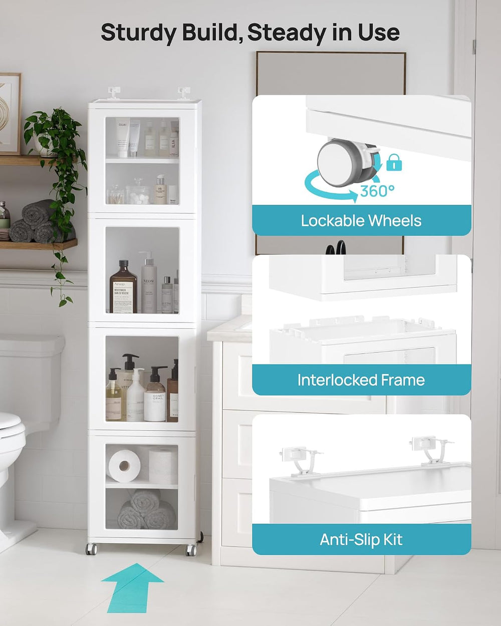 Vtopmart 63.2”H x 15.2“W Waterproof Bathroom Storage Cabinet for Tiny Space