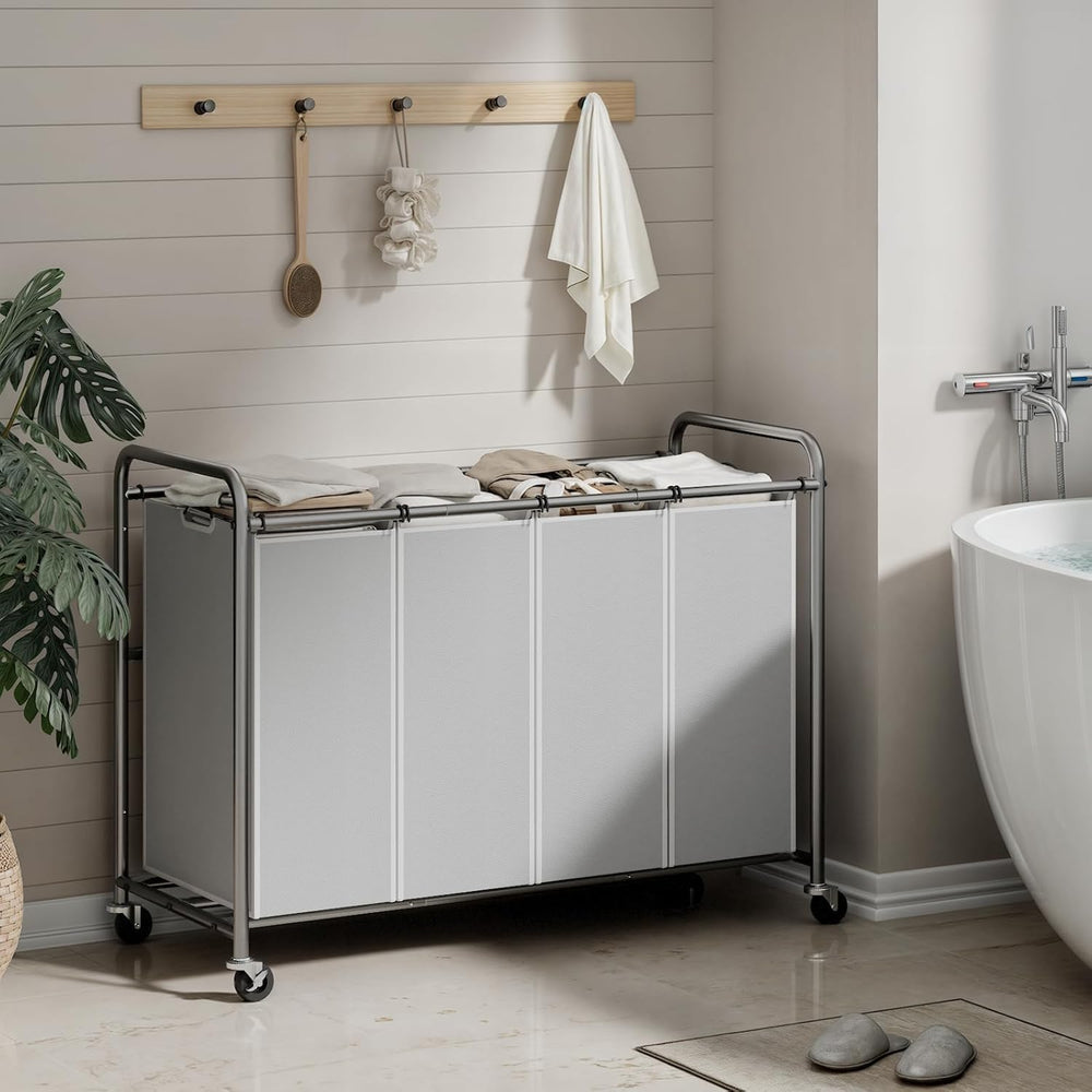 ROMOON Laundry Hamper Sorter Cart, 4-Section Organizer with Lockable Wheels