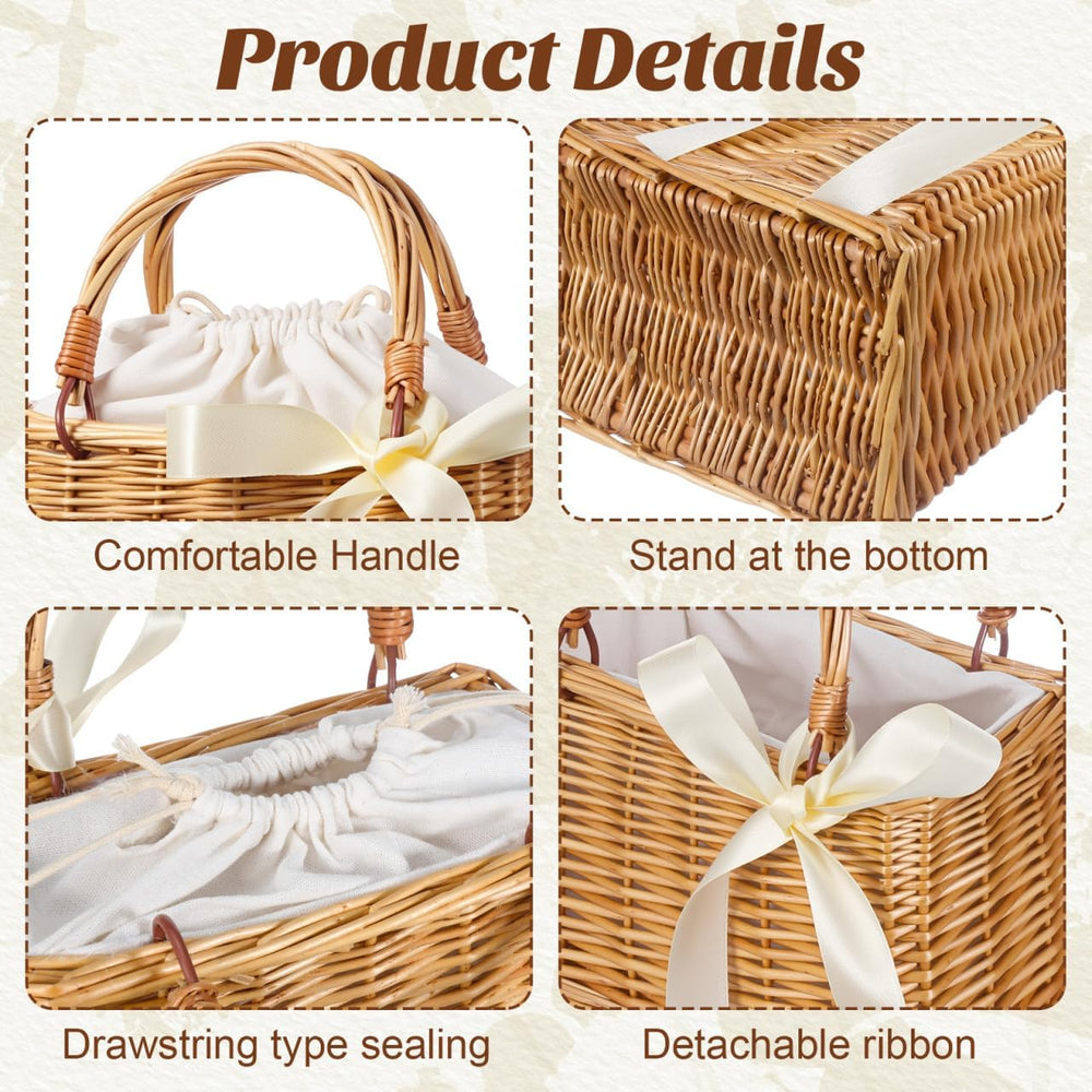 Cabilock Flower Girl Basket, Woven Rattan Wedding Petal Basket with Bow
