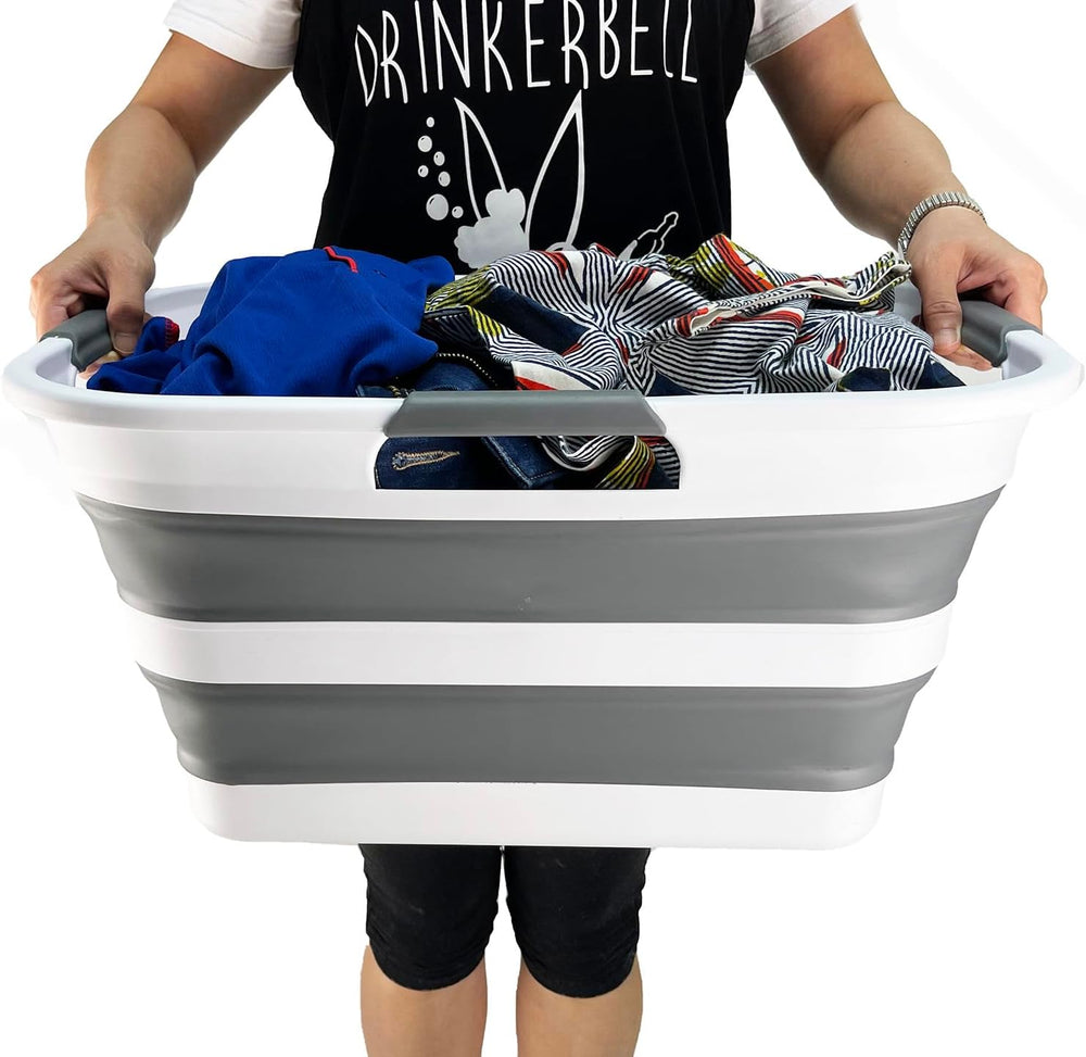 SAMMART Set of 2 Collapsible Plastic Laundry Basket/Organizer-Washing Tub-Fol...