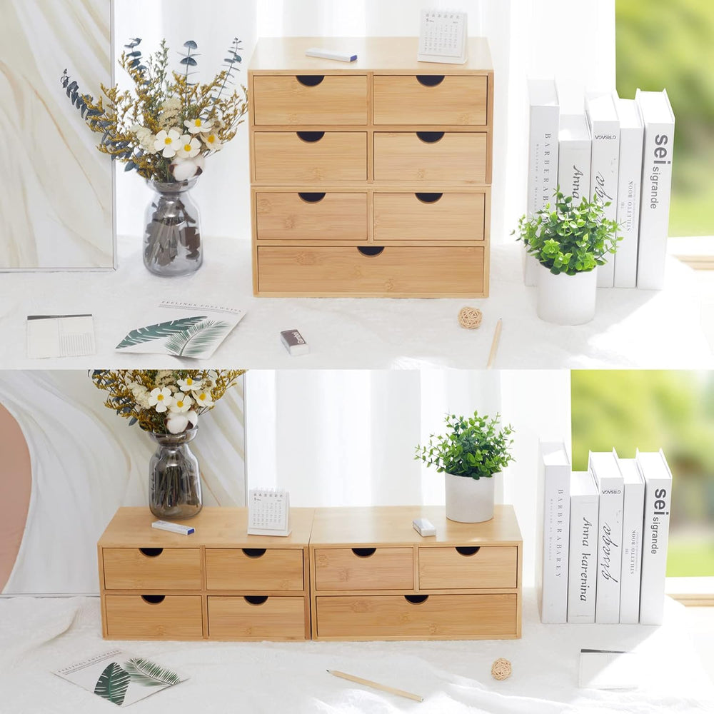 Charmewooden Bamboo Desk Organizer With Drawers Countertop Drawers Counter St...