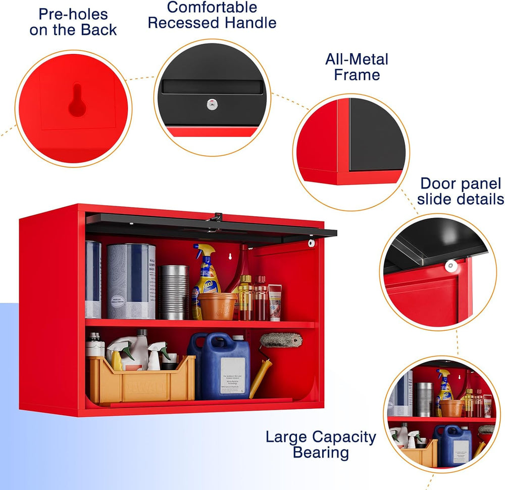 Yizosh Metal Garage Wall Cabinet with Doors and Shelves,Wall Mounted Metal St...