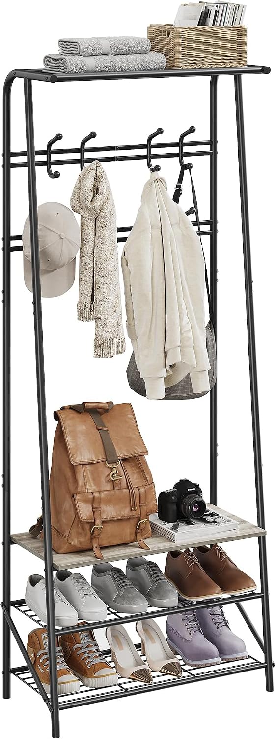 GarveeHome Coat Rack, Hall Tree with Bench and Shoe Storage, Entryway Bench w...