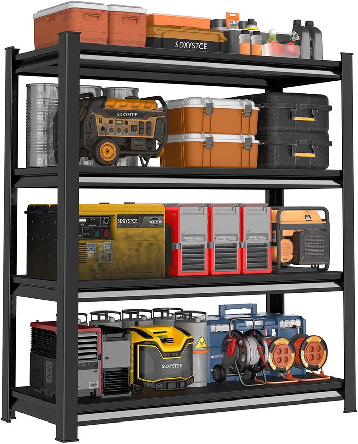 48" W Garage Shelving Heavy Duty, 2000 Lbs Loads Garage Storage Shelves Heavy Duty, Metal Shelving Units and Storage Racks, Industrial Utility Shelf,48" Wx16 Dx63 H, Black