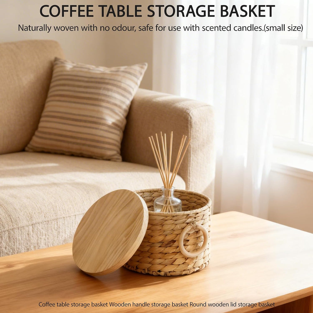 Woven Water Hyacinth Storage Basket Set of 2 with Lids