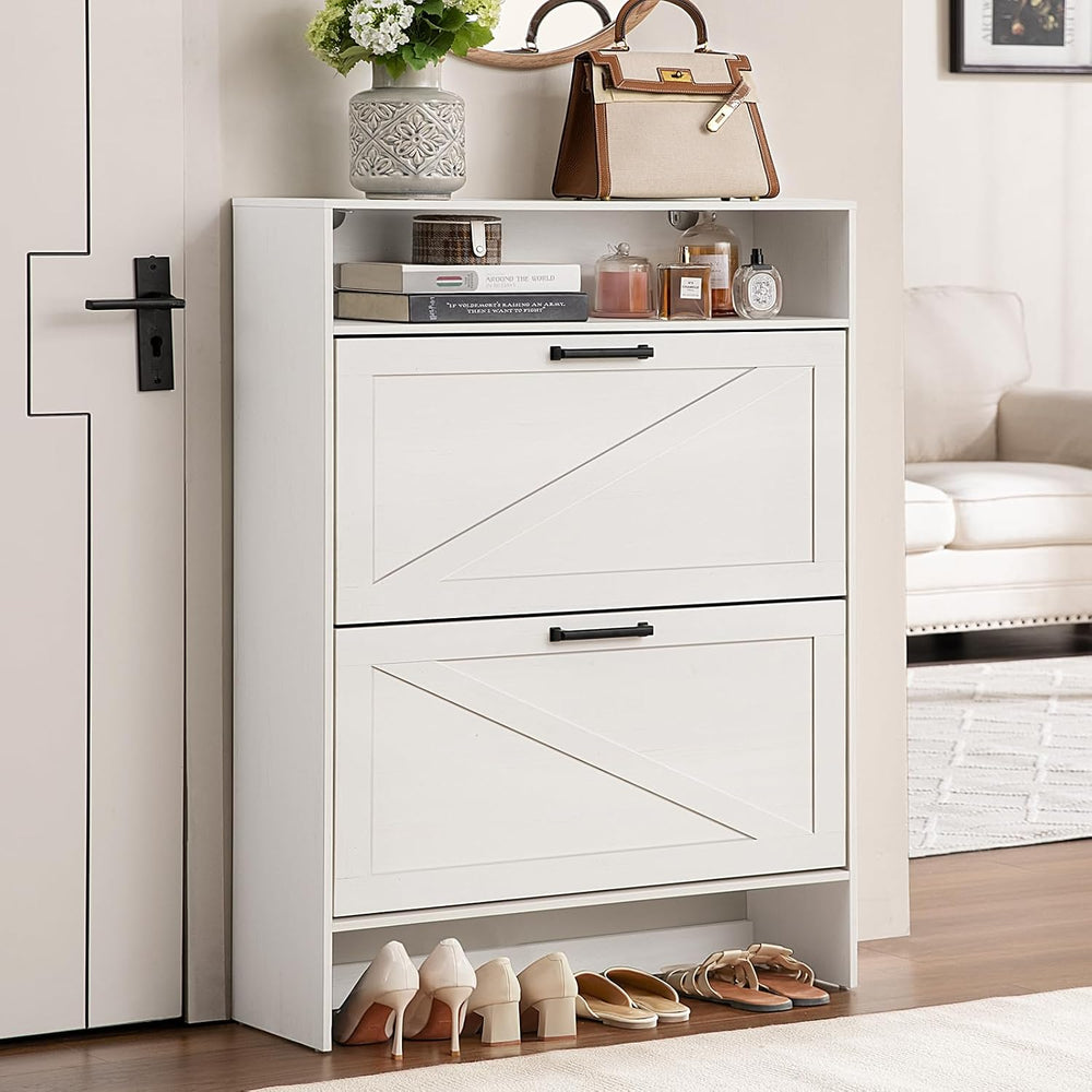 RWYHG Shoe Cabinet with 2 Flip Drawers, Narrow Entryway Organizer,White