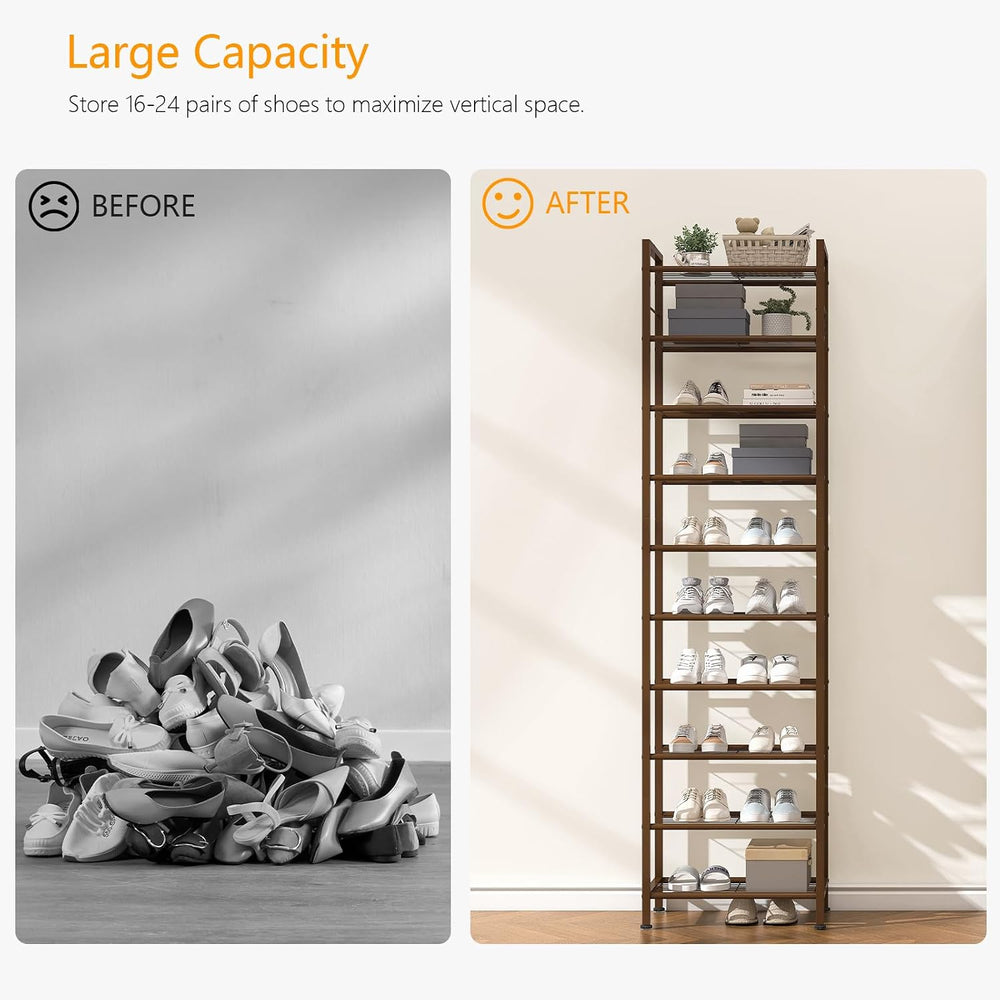 usikey 10 Tiers Narrow Shoe Rack 20-30 Pairs, Sturdy Metal Tall Shoe Rack She...