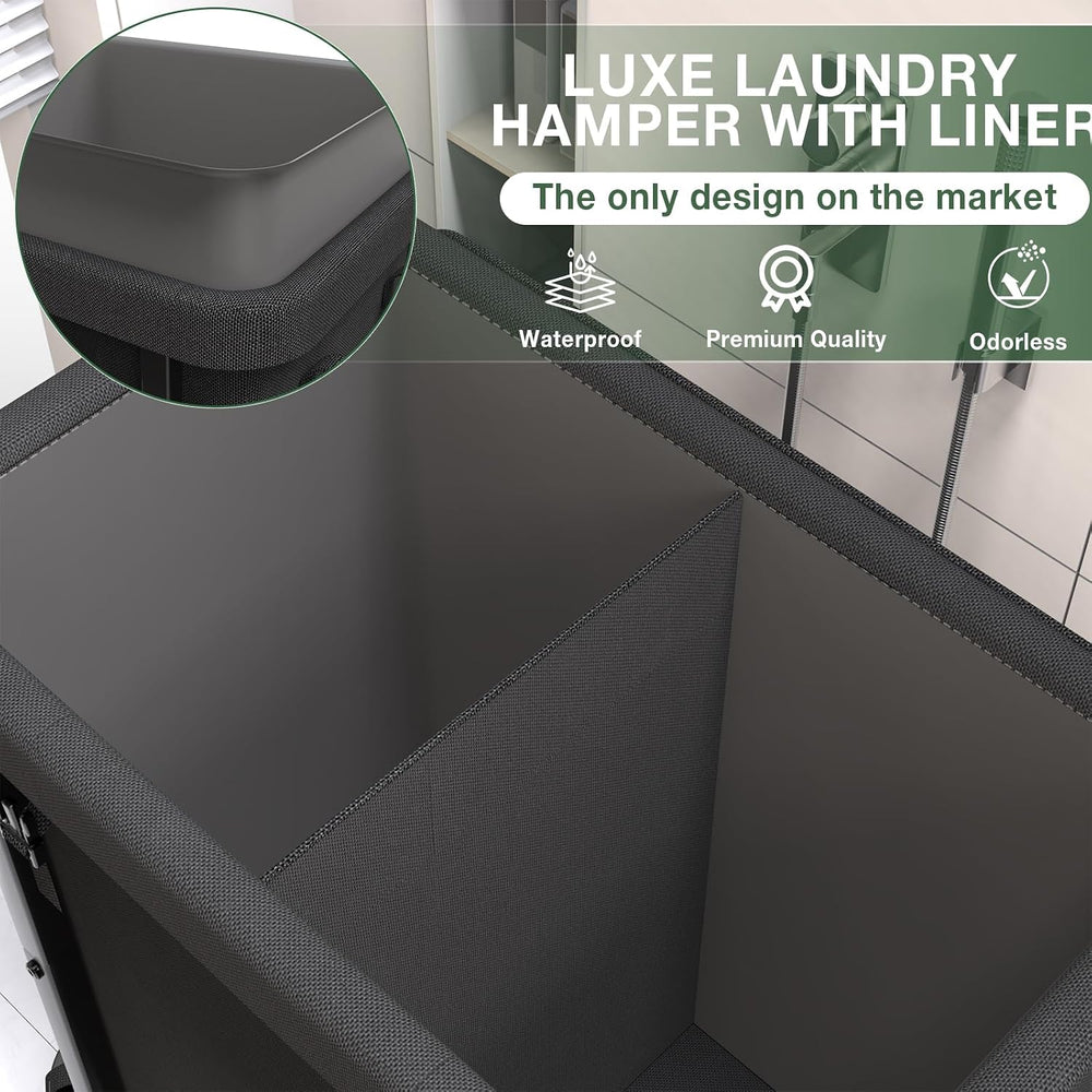 Laundry Basket with Lid,190L Rolling Laundry Hamper with Wheels,Black