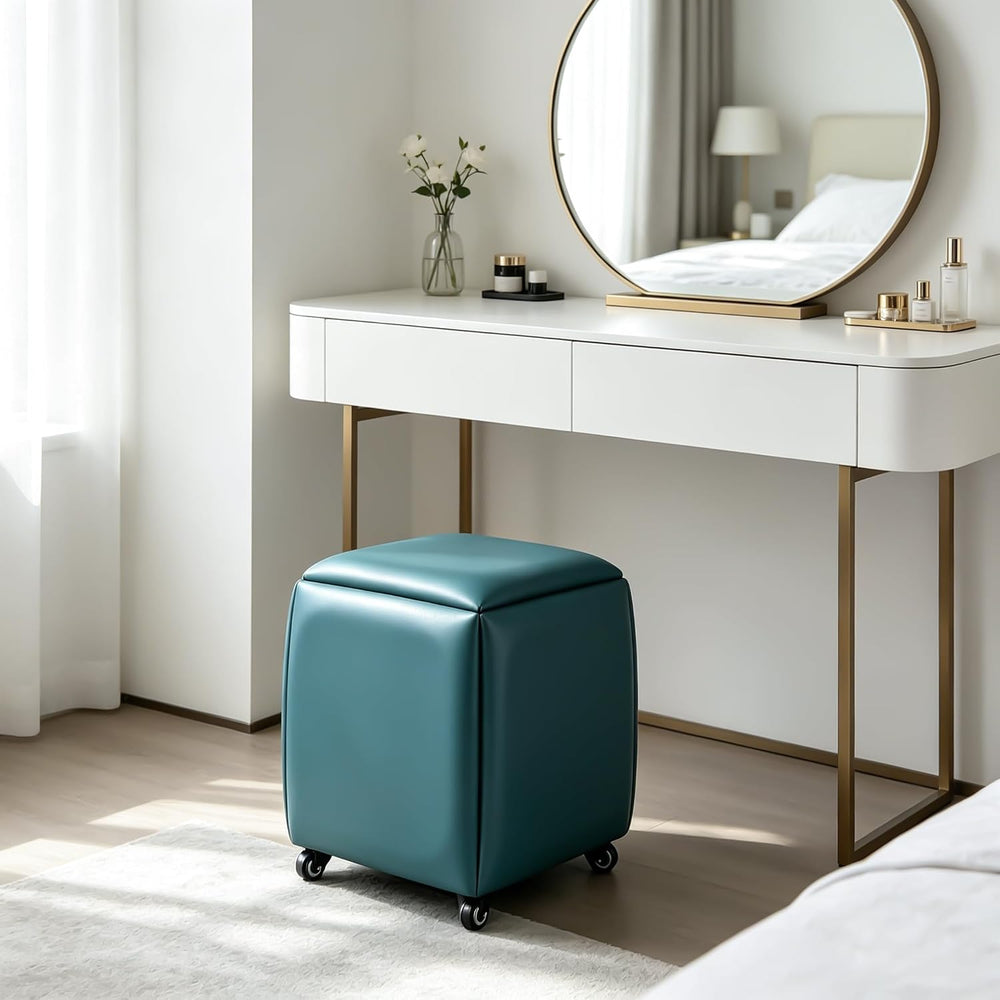 5 in 1 Nesting Ottoman Cube Chair, Stackable Stools, Leather Square Ottoman B...