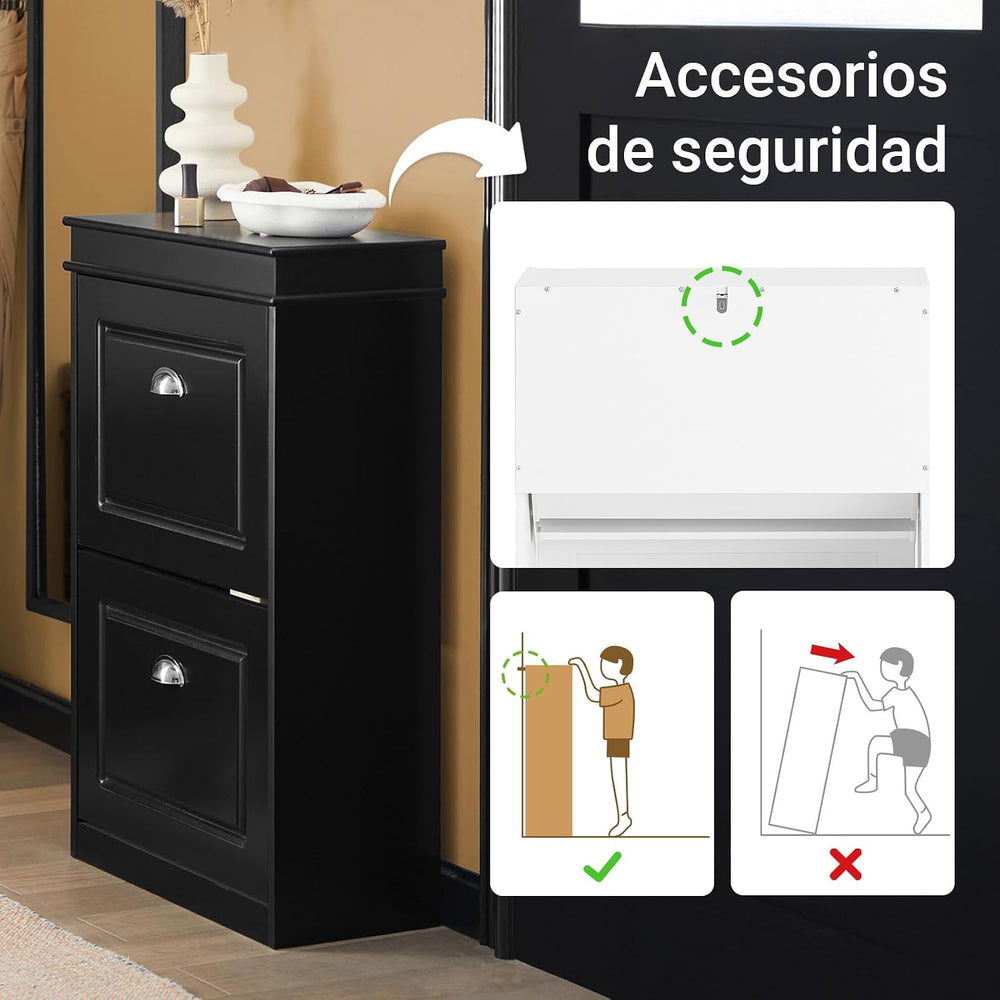 SoBuy Small Shoe Cabinet, Slim Shoe Rack 2 Flip-Drawers, Thin Shoe Storage Cu...