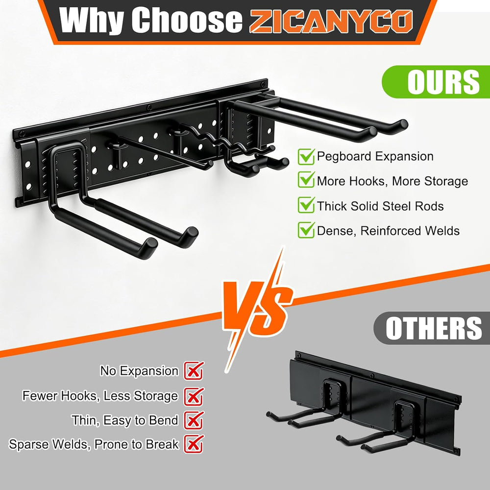 Garage Tool Organizer Wall Mount 66 inches with 13 Adjustable Heavy-Duty Hook...