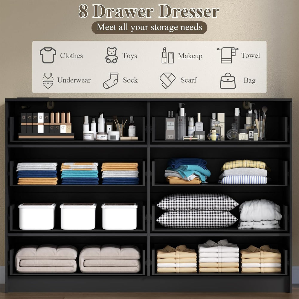 8 Drawers Dresser with Charging Station, Dresser for Bedroom with LED Light