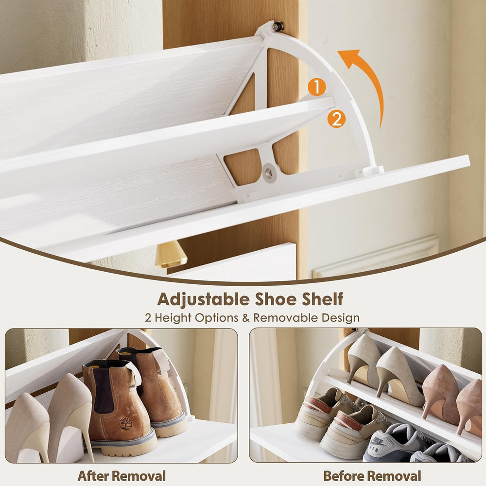 Nicetree Shoe Cabinet with 2 Flip Drawers, Narrow Shoe Organizer Cabinet, Fre...